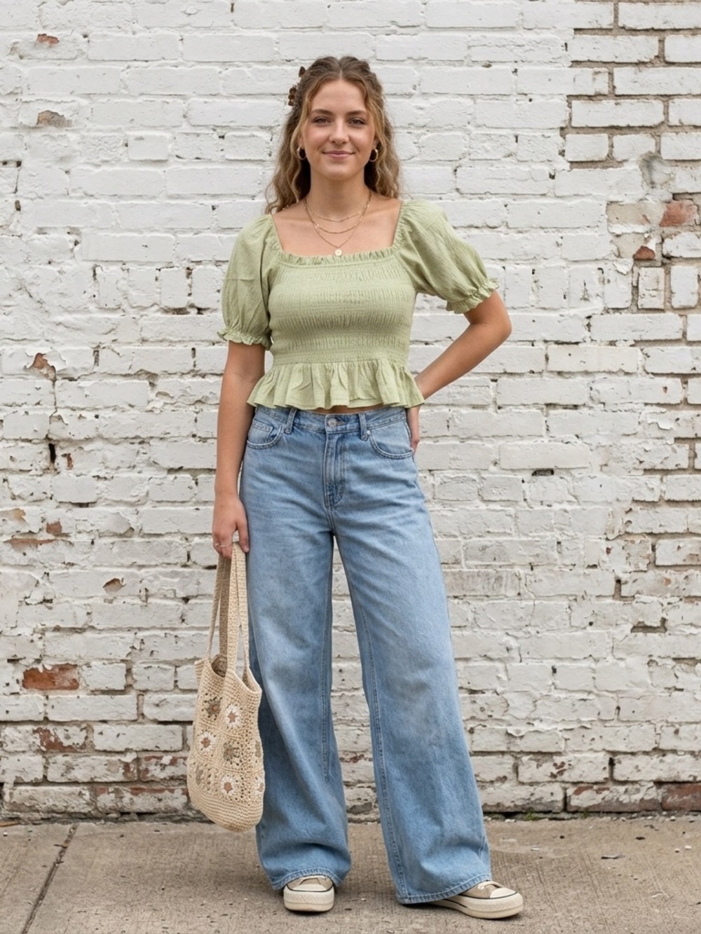 Pistachio Sage Green Smocked Square Neck Ruffle Top | Cottagecore Fairycore XS/S